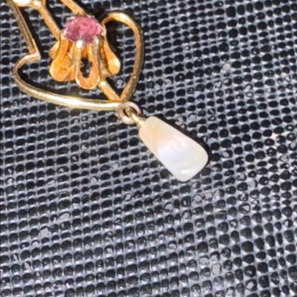 Antique Victorian Edwardian 10K Yellow Gold Lavaliere & Chain Gem Pearl Stamped - Picture 16 of 16